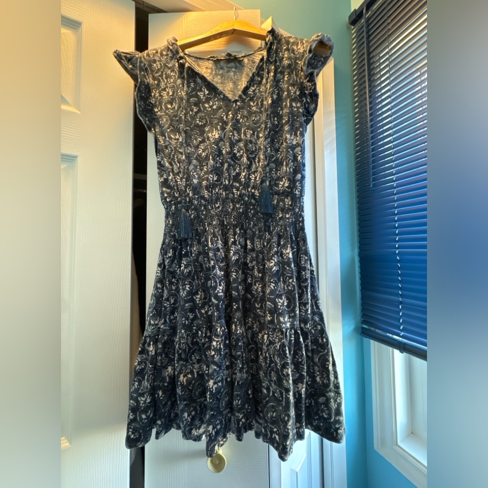 Just above the knee blue floral dress